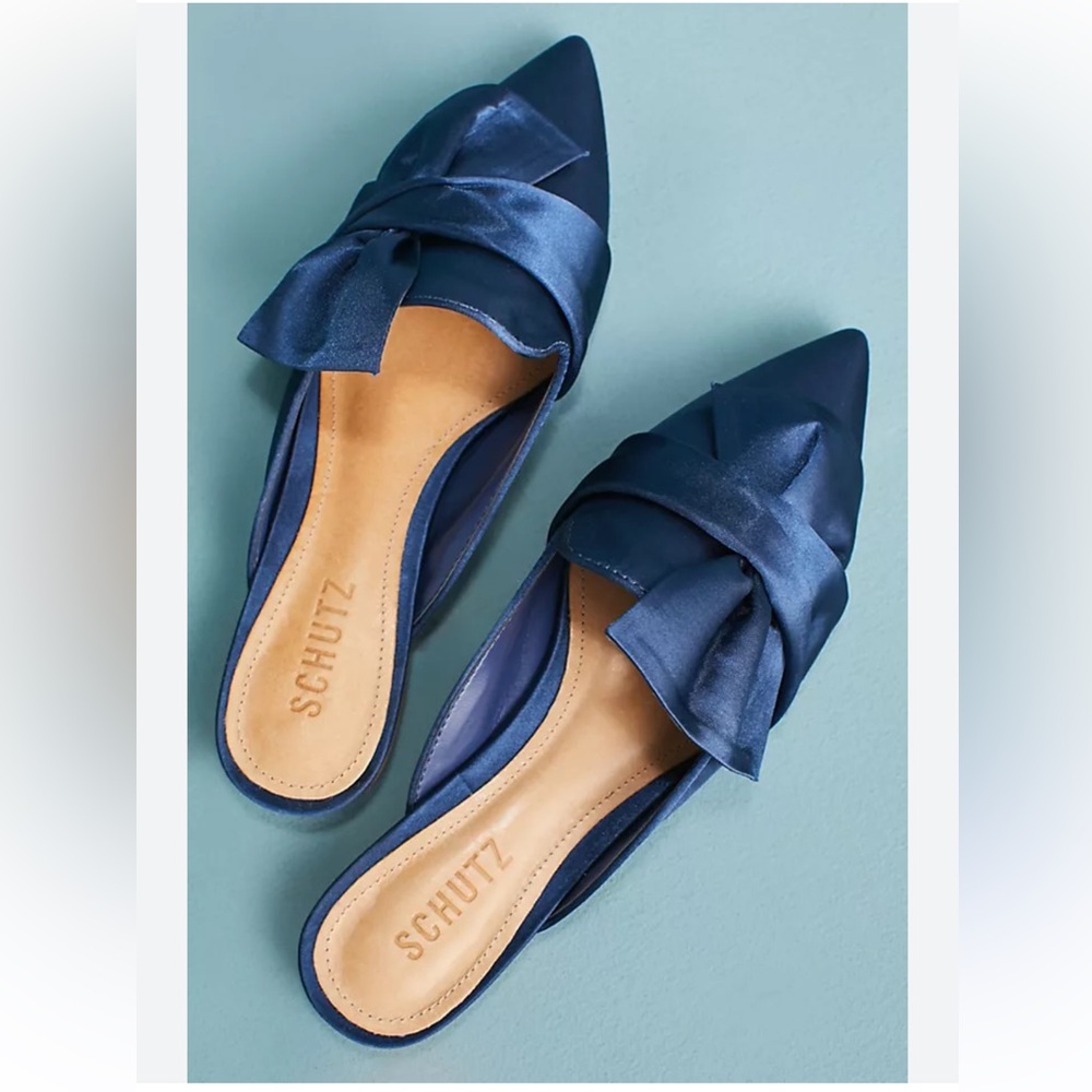 SCHUTZ Navy Blue Flats with Bow Detail